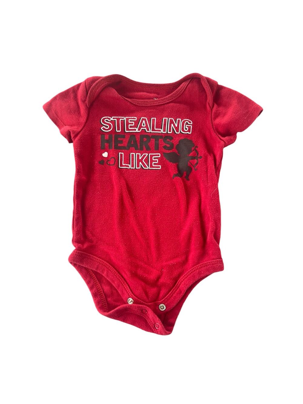 Celebrate Valentines Day Baby Red Graphic Cupid Bodysuit Size 6-9 Months